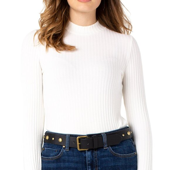 NWT Liverpool Long Sleeve Mock Neck Rib Knit Top In Snow - Picture 3 of 4